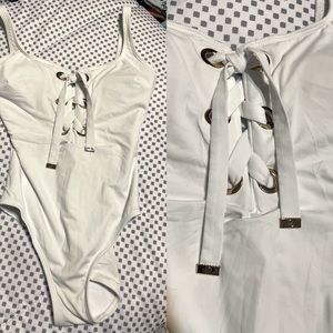 White Lace up MK bathing suit.